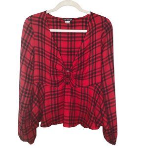 Buffalo Plaid Women's Top Sz 4 Small V-neck Side Zip Cabin Core Fall Holiday